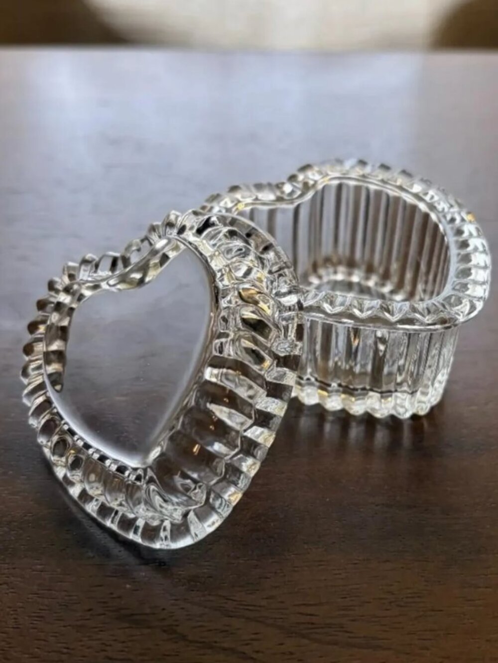 Small Vintage HOMCO Glass Heart Trinket Dish With Lid